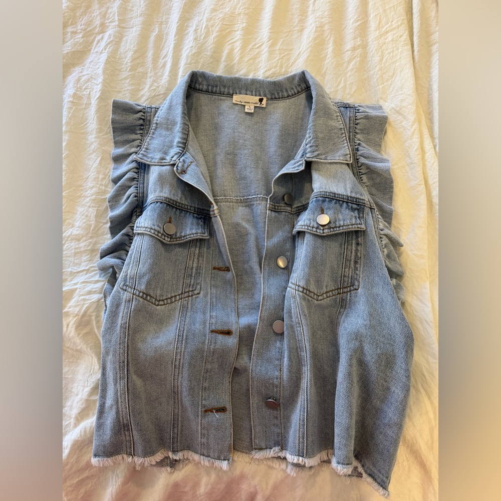 Ruffle Jean Jacket Vest